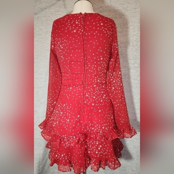 Mi Ami Small Red/white/Shimmer Sheer Overlay & Sleeves Ruffle - Picture 3 of 6